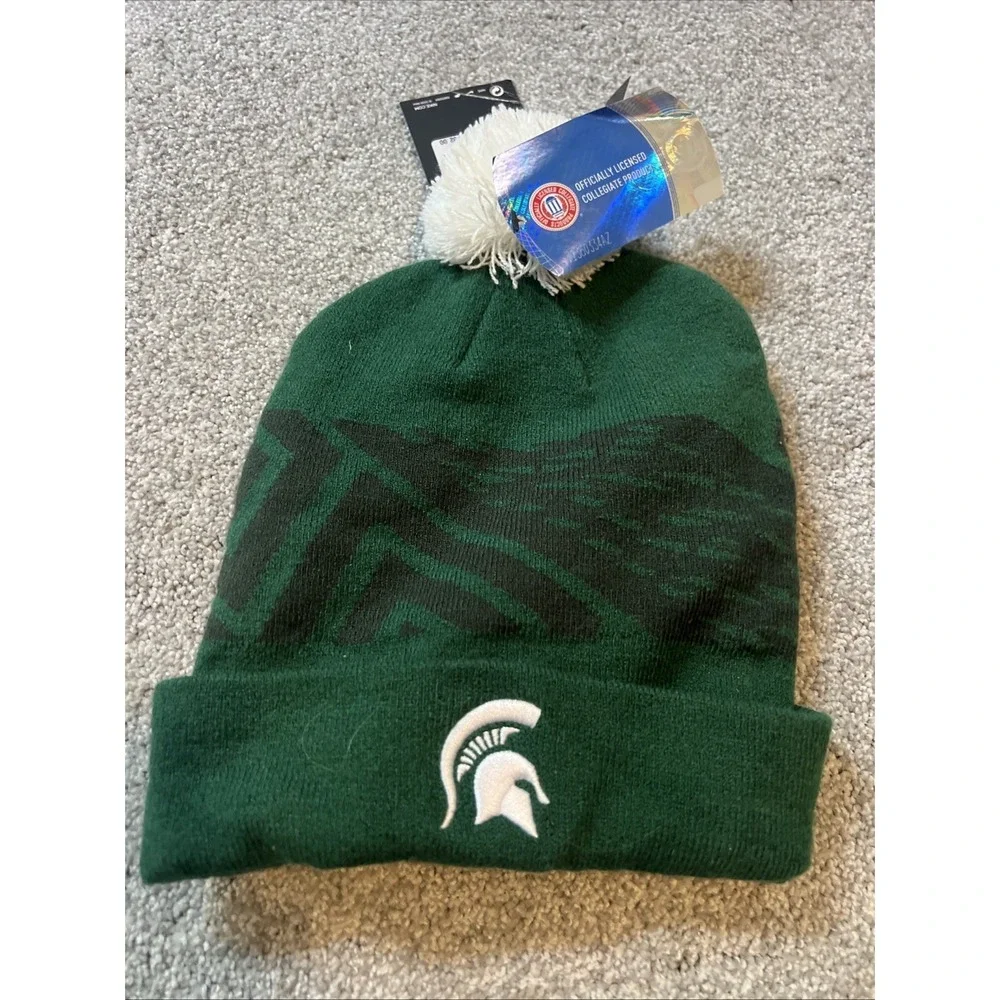 New Nike Mens Michigan State Spartans Beanie‎ Winter Pom Hat Size Adult